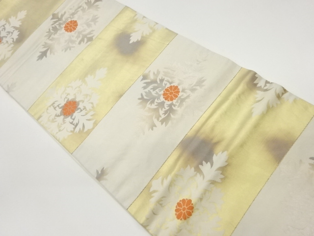 JAPANESE KIMONO / VINTAGE HIRAKI NAGOYA OBI / WOVEN STRIPE & FLOWER CREST